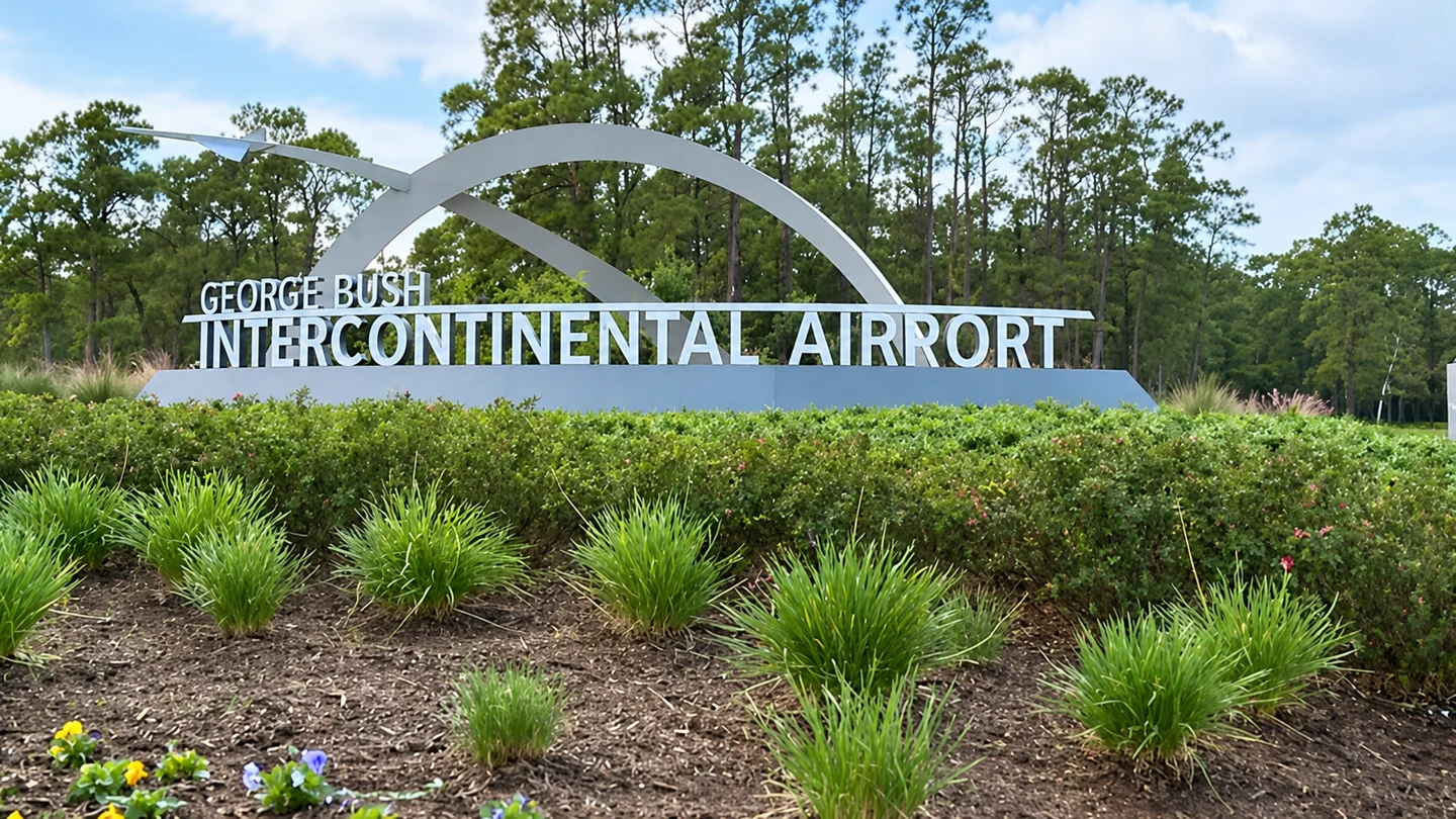 George Bush Intercontinental Airport entrance sign in Houston