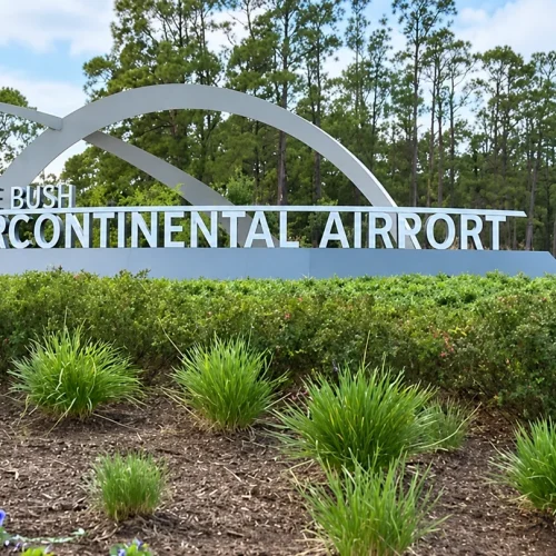 George Bush Intercontinental Airport entrance sign in Houston
